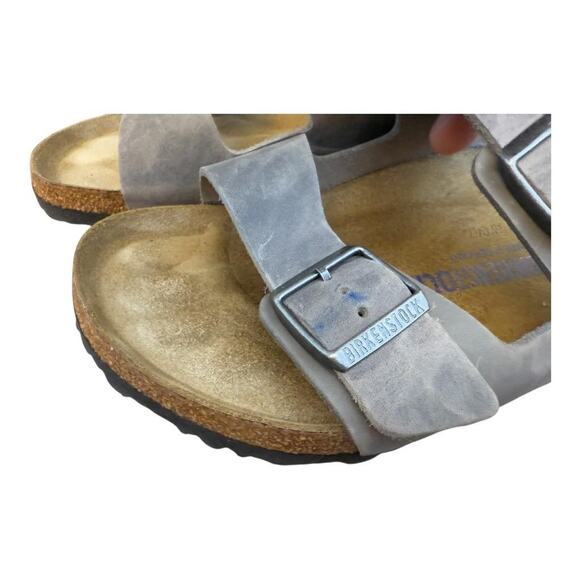 Birkenstock Arizona Slide Sandal Gray Leather Men size 44 US 11 soft footbed - Picture 4 of 7
